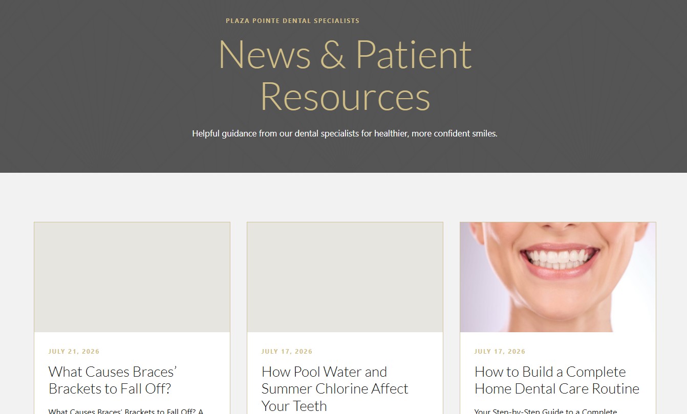 Public News and Patient Resources page with a grid of article cards.